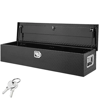 Afbeelding van VEVOR Gereedschapskoffer voor vrachtwagenplaten, aluminium, gereedschapskist met zijhandgreep en vergrendelingssleutels, laadbodem vrachtwagen, camper, aanhanger, 122 x 42 48 cm, zwart