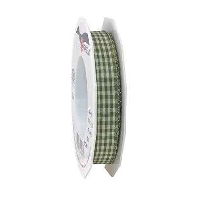 Afbeelding van Präsent Vichy Bedraad Lint Olijf Crème 15 mm Breedte, 20 m Lengte