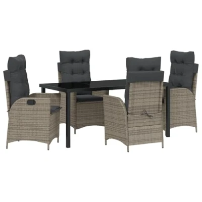 Afbeelding van vidaXL 5 delig Tuin Eetset met Kussens Grijs Poly Rattan