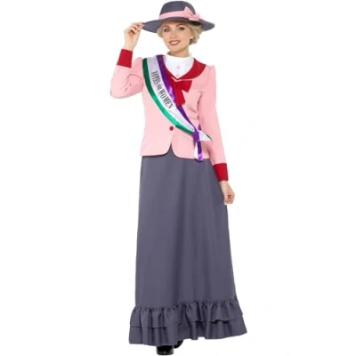 Afbeelding van Smiffys Deluxe Victorian Suffragette Kostuum M Grijs/Roze