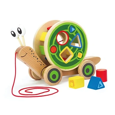 Afbeelding van Hape Walk A Long Snail Pull Toy ,Award Winning Toddler Wooden Push and with Removable Colour Coded Shape Sorter Shell, Fun Educational for Kids
