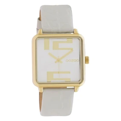 Afbeelding van OOZOO Timepieces Goudkleurige horloge met witte leren band C10365