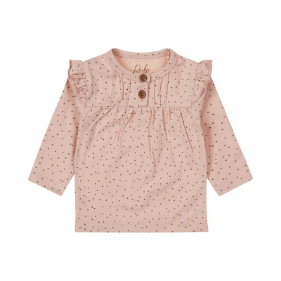 Afbeelding van Dirkje baby longsleeve met all over print en ruches roze