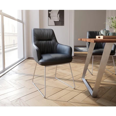 Afbeelding van Armleunstoel Zelia Flex met armleuning slipframe roestvrij staal echt leer zwart