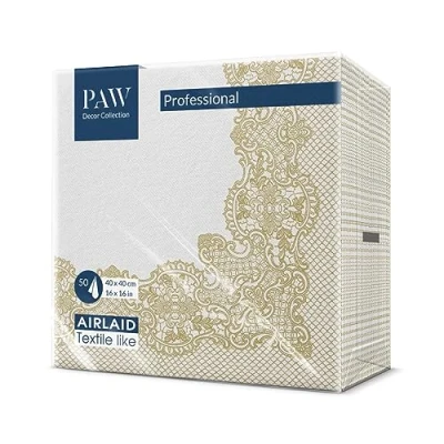Afbeelding van PAW Airlaid Servetten (40 x 40 cm) I 50 Stuks Bruiloft en Verjaardag Decoratie Ideaal voor Bruiloften, Communies, Recepties Elegant Tafeldecoratie Kleur: Royal Lace (goud)