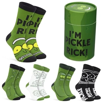 Afbeelding van Rick and Morty Heren kuitlengte sokken, pak van 5 zachte ademende grappige sokken geschenken voor mannen, Groen, One size