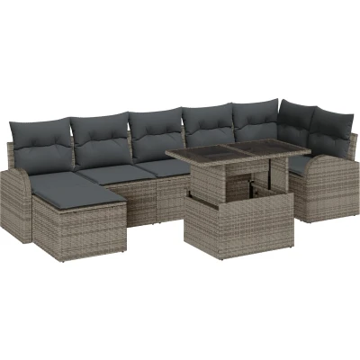 Afbeelding van vidaXL 8 Stuks Tuinbank Set met Kussens Grijs Poly Rattan