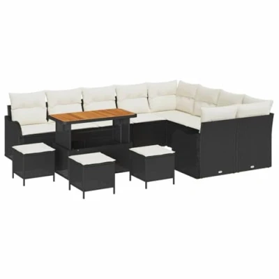 Afbeelding van vidaXL 13 delige tuinzetelset met kussens zwart poly rattan acacia