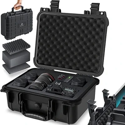 Afbeelding van KESSER® Camerakoffer, uniseks, waterdicht, universele koffer, outdoor, weerbestendig, stofdicht, fotokoffer met inzetstuk voor cameralenzen en accessoires, zwart, Medium