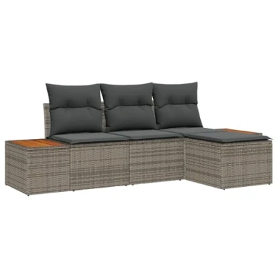 Afbeelding van vidaXL 4 delige tuinbank set met kussens grijs poly rattan en acacia