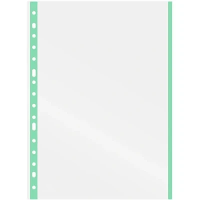 Afbeelding van Grafoplás Tas met 10 hoezen gaten, pastelgroene rand, folieformaat, 16 glazen afwerking, extra polypropyleen, versterkte achterkant, perfect voor het sorteren in mappen