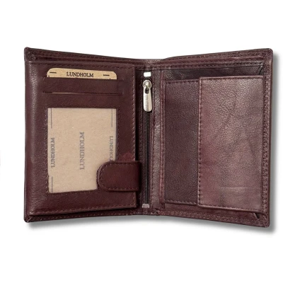 Afbeelding van Lundholm leren portemonnee heren zeer soepel nappa leer staand model billfold bruin met RFID anti skim bescherming Cadeau voor man Mannen cadeautjes