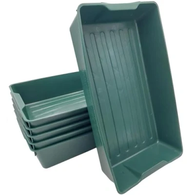 Afbeelding van BURI 1 6 x professionele tuinierbox, plantenschaal, pikierschaal, groen, 58 32 11 cm, plantenbak, bloembak, kweekbak, vierkant, zaaischaal, robuust, weerbestendig, vorstbestendig