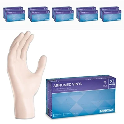 Afbeelding van Wegwerphandschoenen ARNOMED vinyl XL, 1000 stuks, poedervrije wegwerphandschoenen, handschoenen verkrijgbaar in de maten S, M, L &amp; XL