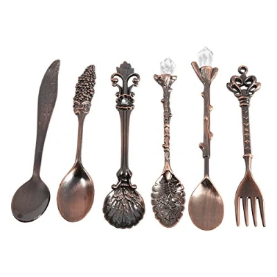 Afbeelding van Stks/set Vintage Lepel Dessert Koffie Menglepel Theelepel Ijs Fruit Vork Koninklijke Stijl Metalen Mini Gesneden Servies Keuken Eetkamer Bar Zoete Snacks