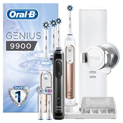 Afbeelding van Oral B Genius 9900 Elektrische tandenborstel met positioneringsherkenning, 2e handstuk en reisetui, roségoud zwart