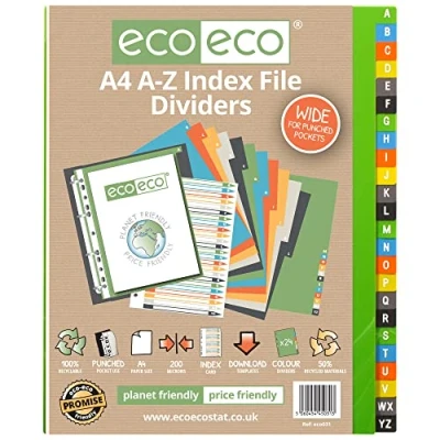 Afbeelding van eco A4 50% Gerecycleerde Set 24 A Z Brede Index Bestandsverdelers