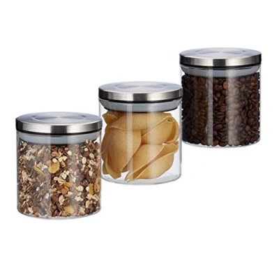 Afbeelding van Relaxdays voorraadpotten set van 3 voorraadpot glazen pot met deksel 380 ml snoep
