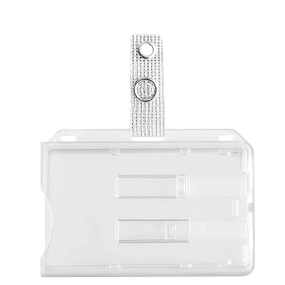 Afbeelding van WEBBOMB® ID kaarthouder dubbele transparant van hard plastic met vinyl band clip (versterkt weefsel) voor 1 2 kaarten bankkaarten tickets naambordhouder