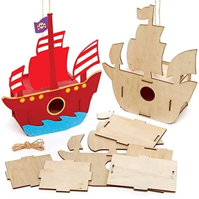 Afbeelding van Baker Ross FE357 Piratenschip Houten Vogelhuisjes (2 Stuks), Activiteiten met Hout om te Verven en Versieren voor Kinderen, Knutsel of Tuinprojecten