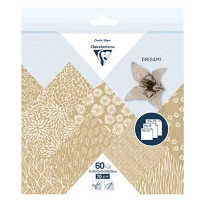 Afbeelding van Origami papier Kraft Flora, 60 vel 70 gr. 3 maten met motief
