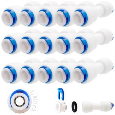 Afbeelding van CESFONJER 15 stuks watertoevoerleiding, universele aansluitset, RO waterfilterfitting, 6,35 mm (1/4 inch), Pushfit rechte stekker voor waterleiding, drukken, koelkastslang