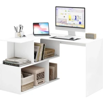 Afbeelding van WOLTU TS64ws Bureautafel PC Werktafel in spaanplaat,Computertafel kantoortafel Met Planken 120x100x77cm,Wit