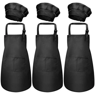Afbeelding van Catime Set van kinderschort en kookmuts, 6 stuks, voor kinderen, keuken, tuin, chef schorten jongens meisjes, keukenschort, kookschort met zakken koken, bakken, schilderen knutselen