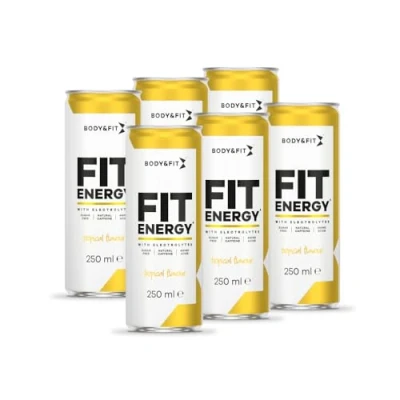 Afbeelding van Body &amp; FIT Energy Drink Tropical 6 Blikjes Hypotone Sportdrank met Elektrolyten en BCAA 1500 ml