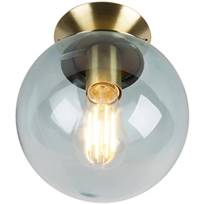 Afbeelding van QAZQA Art Deco plafondlamp messing met blauw glas Pallon