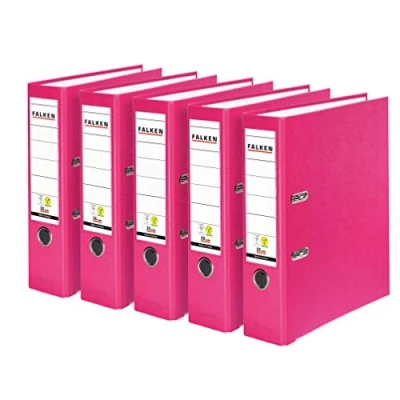 Afbeelding van FALKEN 15003181 5 stuks PP Color kunststof Ordners. Gemaakt in Duitsland. 8 cm breed DIN A4 pastelkleurig roze vegan ringband dossiermap briefmap kantoormap mapleufmap