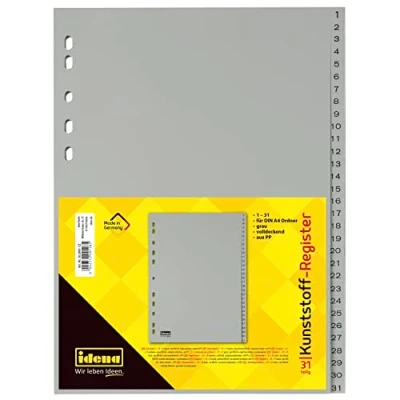 Afbeelding van Idena 302009 Indexen genummerd 1 31, voor DIN A4, uit kunststof, 31 delig, full cover, grijs, st.