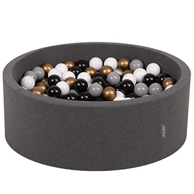 Afbeelding van KiddyMoon Schuim Ballenbak Voor Kinderen Met Ballen Ø 7 Cm, Donkergrijs:Wit Grijs Zwart Goud,90X30cm/300