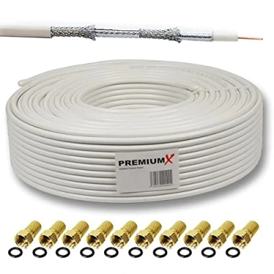 Afbeelding van PremiumX BASIC Coaxiale Kabel van 15m Perfecte ontvangst met 135dB viervoudige aluminium afscherming Compatibel DVB S/S2, C, T, BK installaties Inclusief 10 F connectoren