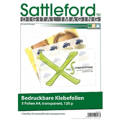Afbeelding van Sattleford Bedrukbare plakfolie: 5 stuks zelfklevende folies A4 transparant voor inkjet (folie om te bedrukken en op plakken, inkjetprinter)