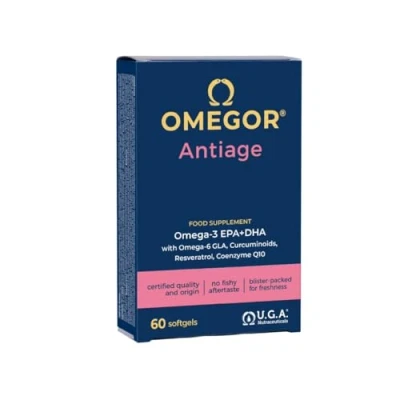 Afbeelding van OMEGOR Antiage Huidsupplement Omega 3 EPA/DHA en 6 GLA Resveratrol, kurkuma, alfa liponzuur, co enzym Q10, tocotriënolen 60 capsules