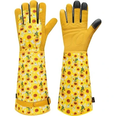 Afbeelding van tuinhandschoenen voor dames en heren, rozensnoei, tuinhandschoen met onderarmbescherming, robuuste tuinhandschoenen, doornbestendig, lange leren wieden, graven, planten