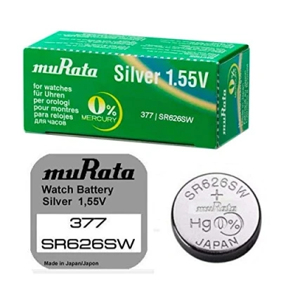 Afbeelding van 377 Knoopcel Zilveroxide 1.55 V 26 mAh Murata SR626SW PBWW 10 stuk(s)