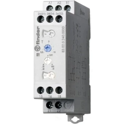 Afbeelding van Finder tijdrelais 22 5 mm breed 2x wissel 1 contact tijdvertraagd of direct instelbaar 12 a 250vac multifunctie 24 240vac dc 83 02 0 240 0000