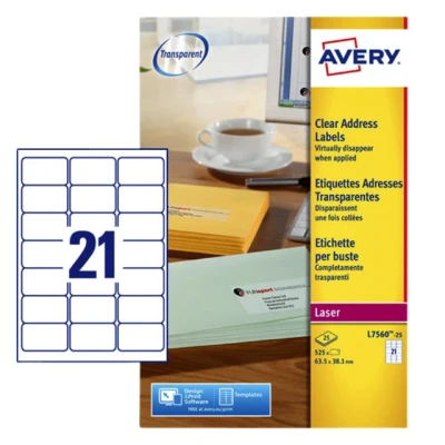Afbeelding van Etiket Avery L7560 25 63.5x38.1mm transparant 525stuks