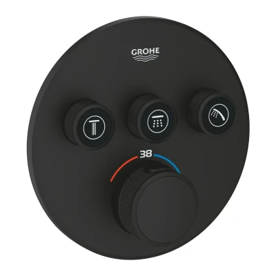 Afbeelding van Grohe grohtherm smartcontrol opbouwdeel t met omstel 3x rond zonder inbouwdeel kleur phantom black 29508kf0