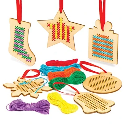 Afbeelding van Baker Ross AC505 Kruissteekset, kerstdecoratie, hout, ideaal voor kunst en knutselwerk, geschenken, aandenken meer (6 stuks),gesorteerd