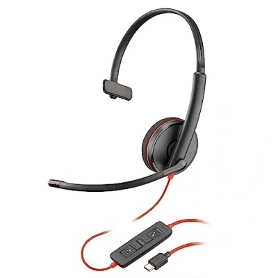 Afbeelding van Poly Blackwire 3210 bedrade headset Ruisonderdrukkende microfoon Ontwerp met één oor Aansluiten op pc/Mac via USB C of A Werkt Teams, Zoom