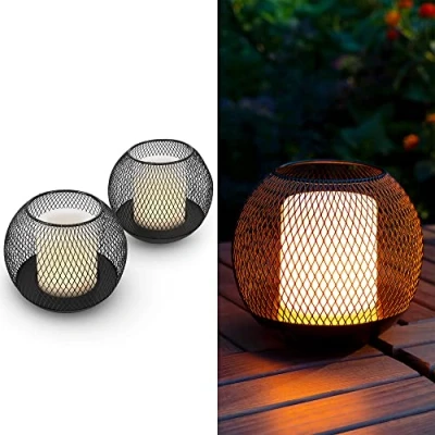 Afbeelding van Navaris 2x oplaadbare solar tuinlantaarn Set van 2 led lantaarns Voor tuin, patio of wandelpaden