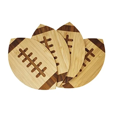 Afbeelding van 40YARDS American Football onderzetters van bamboe (4 stuks) met voelbare naad (gegraveerd) perfect voor glazen en kopjes
