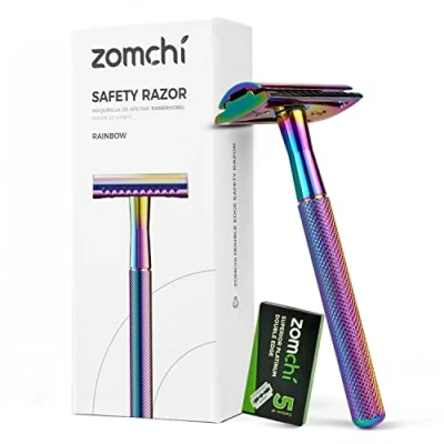 Afbeelding van ZOMCHI Veiligheidsscheermes, Safety Razor voor mannen of vrouwen, milieuvriendelijk scheermes met 5 mesjes, geschikt alle scheermesjes dubbele rand, Gradient Neon