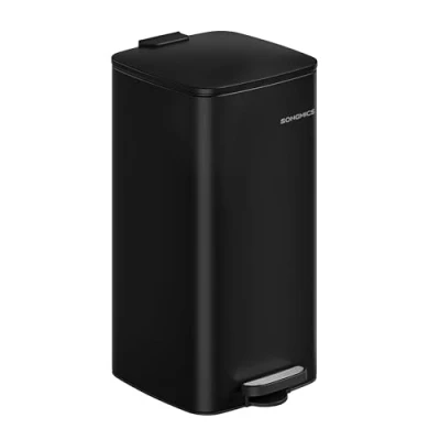 Afbeelding van SONGMICS keukenprullenbak, 30 liter prullenbak, pedaalemmer, staal, met binnenemmer, soft close, openhoudfunctie, inktzwart LTB593B02
