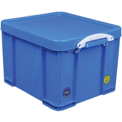 Afbeelding van Really Useful Box opbergdoos 35 liter, neonblauw met witte handvaten