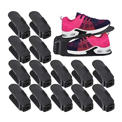 Afbeelding van Relaxdays schoenen organizer, set van 15, tot maat 39, antislip oppervlak, kunststof, opberger voor schoenenrek, zwart