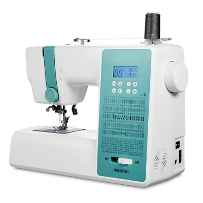 Afbeelding van MEDION digitale naaimachine SD36 (36 watt, instelbare steeklengte en steekbreedte, 270 steekpatronen, led naailampje, automatische draadinrijger, achteruitknop, draadafsnijder, MD11881) turquoise